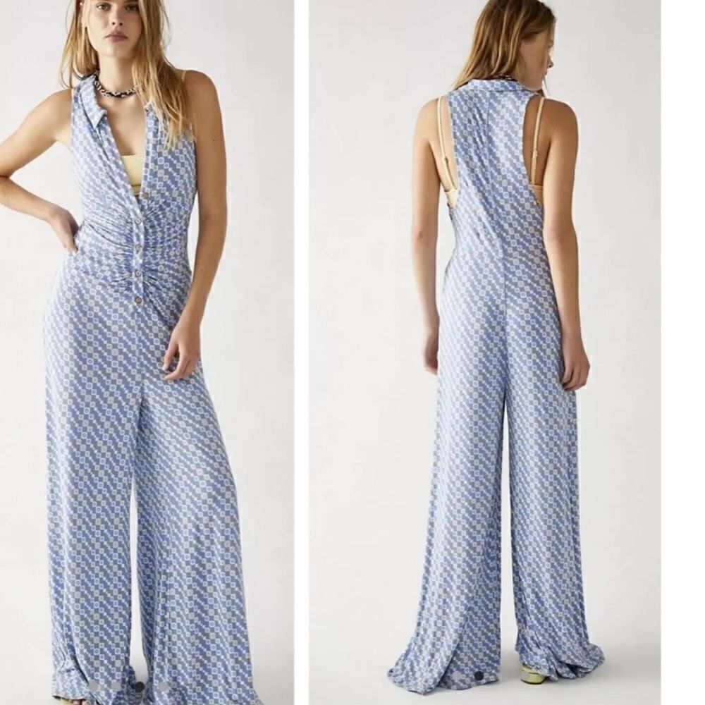 Free People Shayla Racerback Jumpsuit in Sky Blue